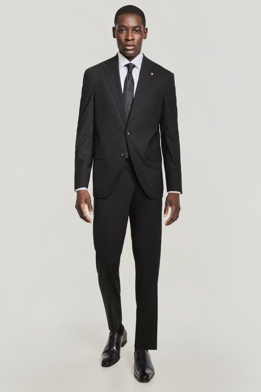 BLACK SOLID WOOL STRETCH SUIT (Dean)