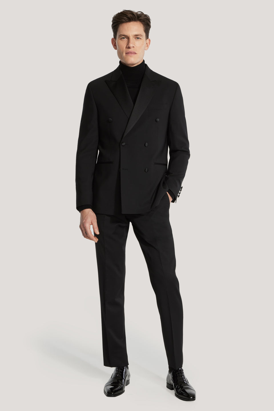 Black Super 130's Double Breasted Peak Tuxedo