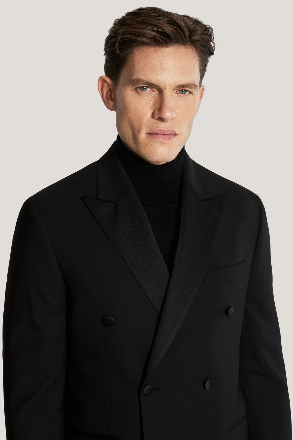 Black Super 130's Double Breasted Peak Tuxedo