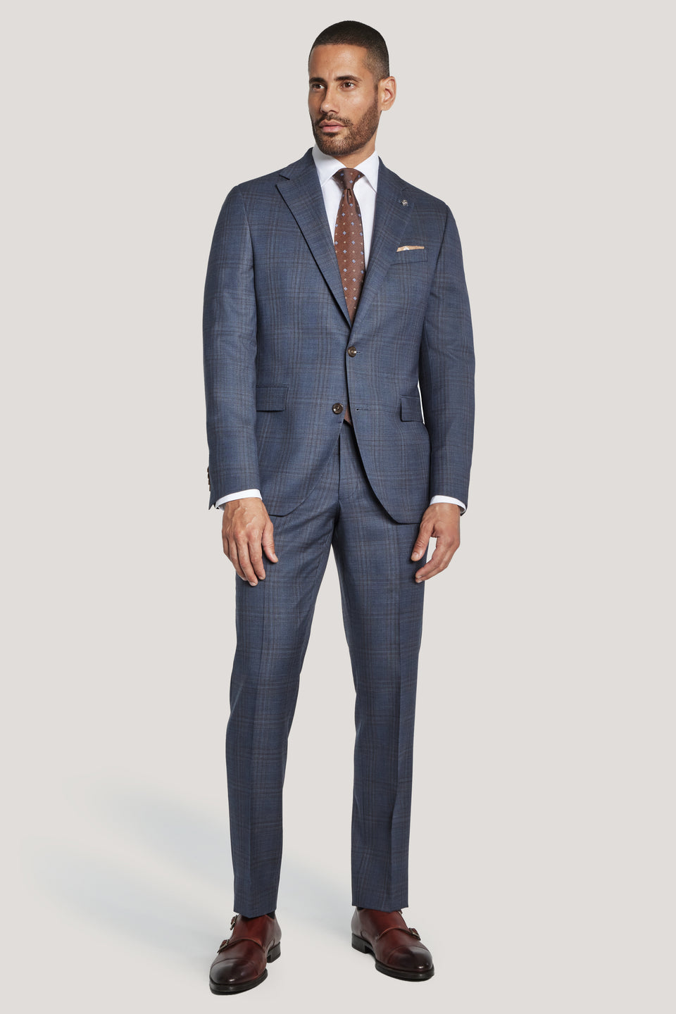 Mid Blue Windowpane Suit - Loro Piana Wool