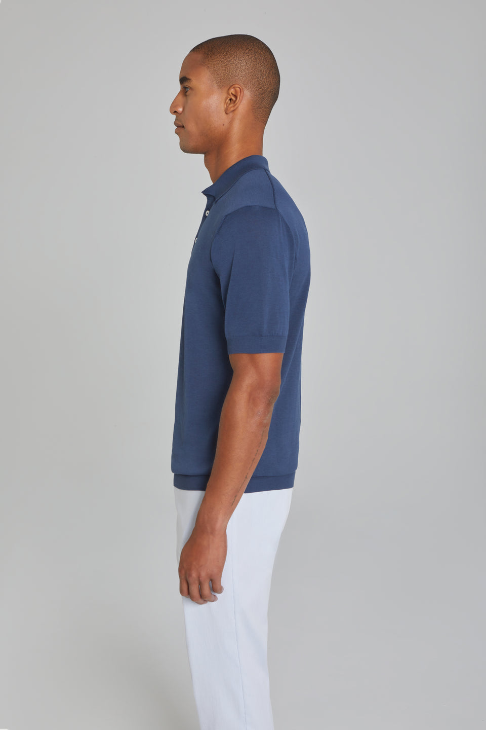 SetiCo Cotton and Silk Knit Polo in Blue