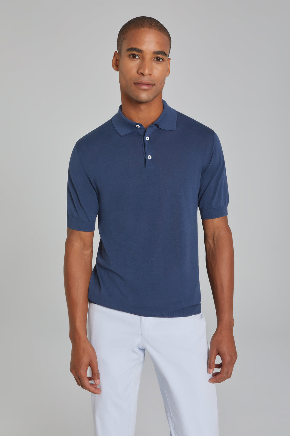 SetiCo Cotton and Silk Knit Polo in Blue