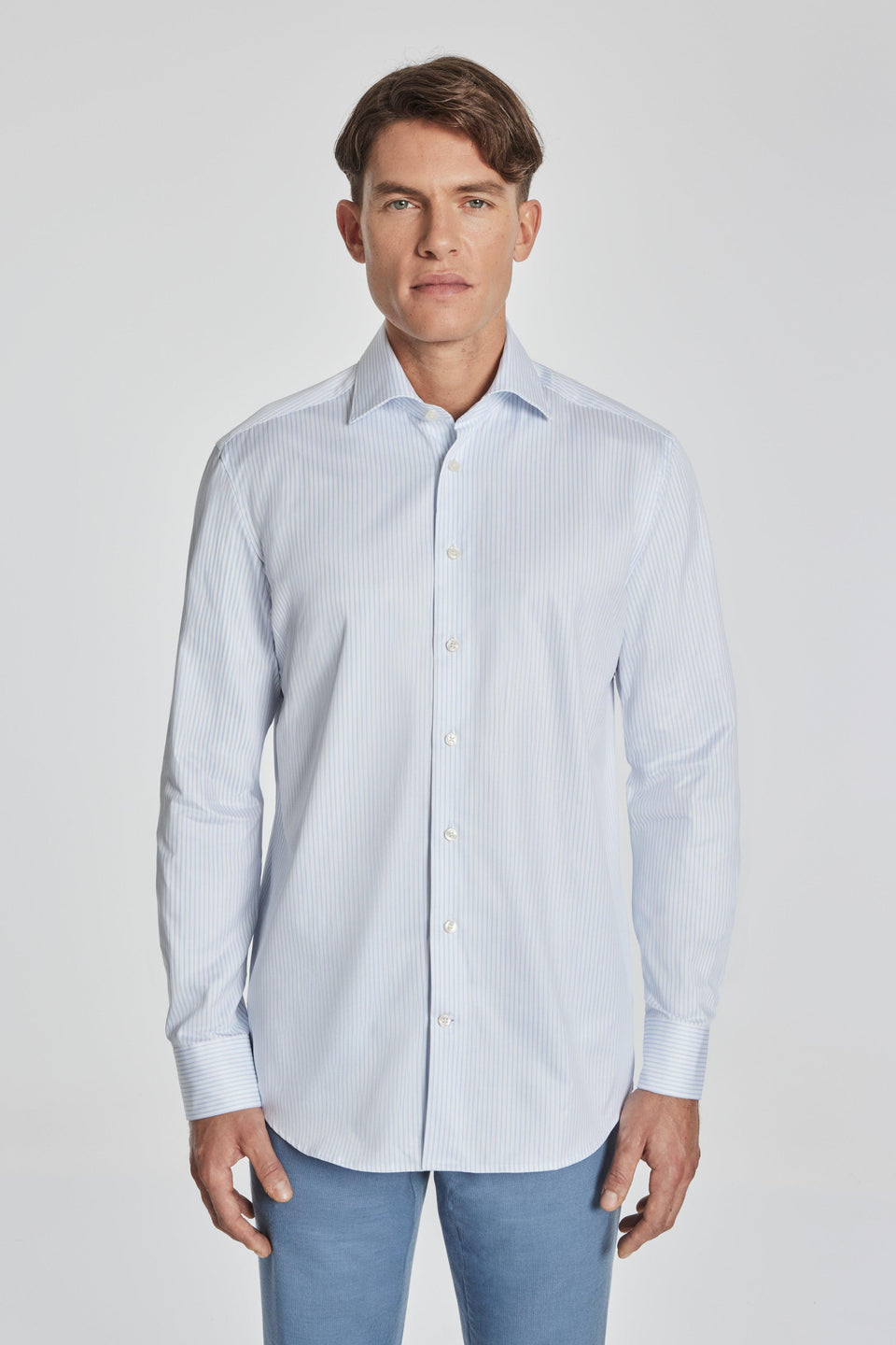 Striped Sky Blue Cotton Dress Shirt in Sky Blue