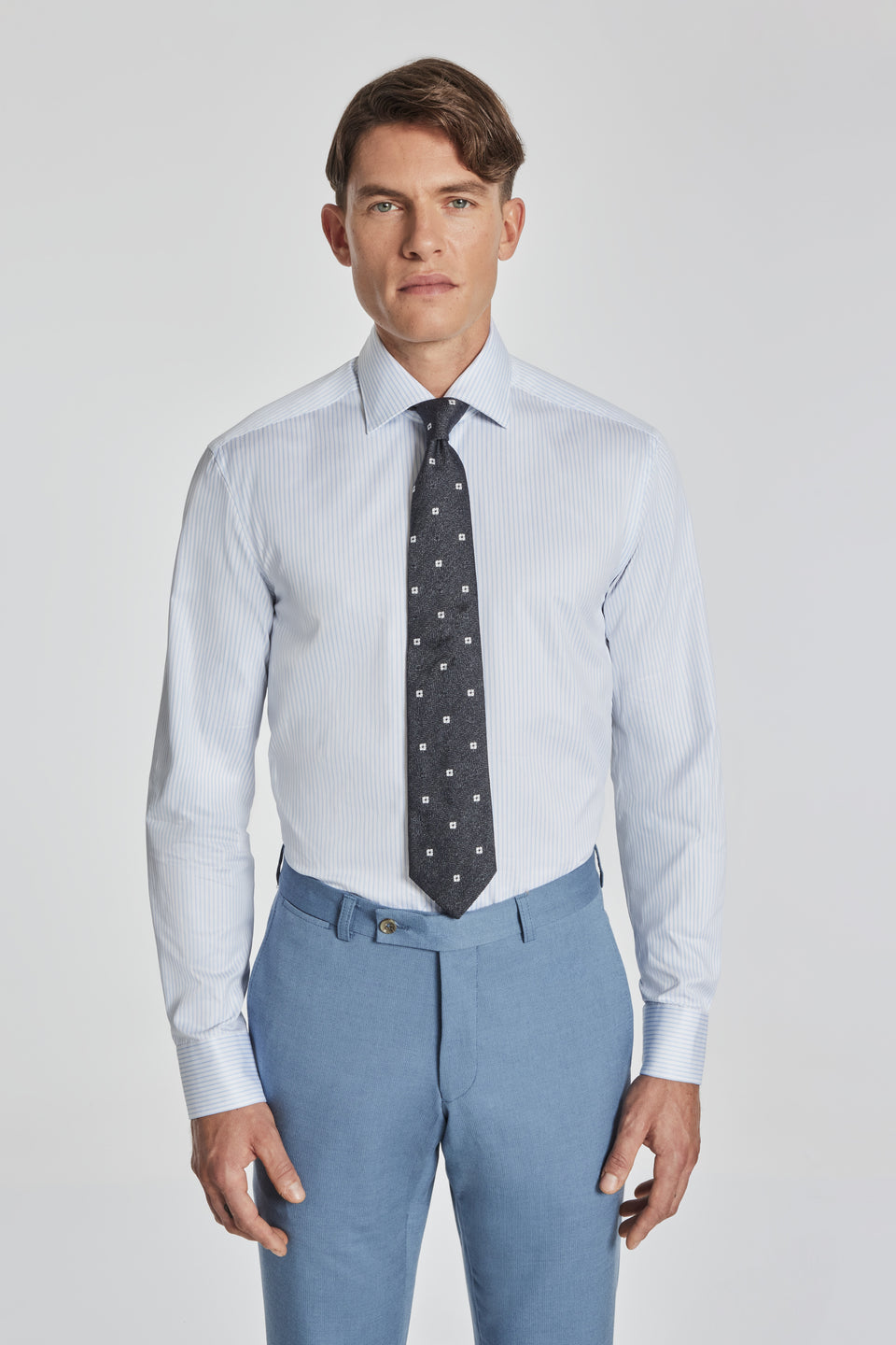 Striped Sky Blue Cotton Dress Shirt in Sky Blue