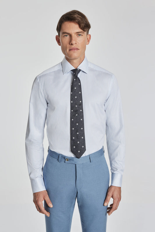 Striped Sky Blue Cotton Dress Shirt in Sky Blue