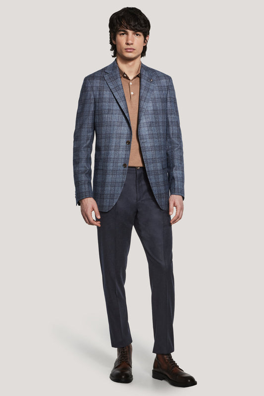 Mid Blue & Brown Wool Sport Coat