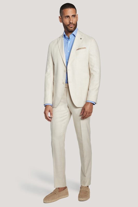 Solid Cream, Wool, Cotton, Silk Suit
