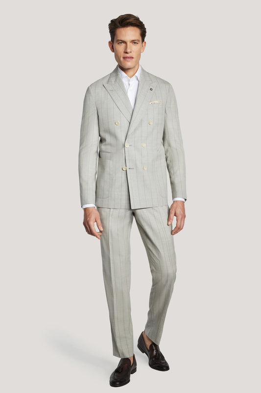 Light Grey Double Breasted Pinstripe Suit