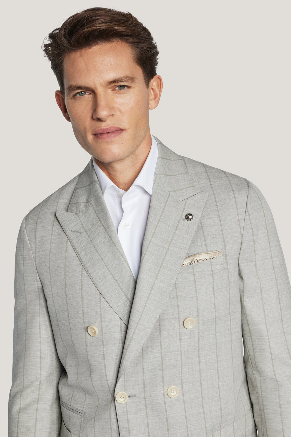 Light Grey Double Breasted Pinstripe Suit