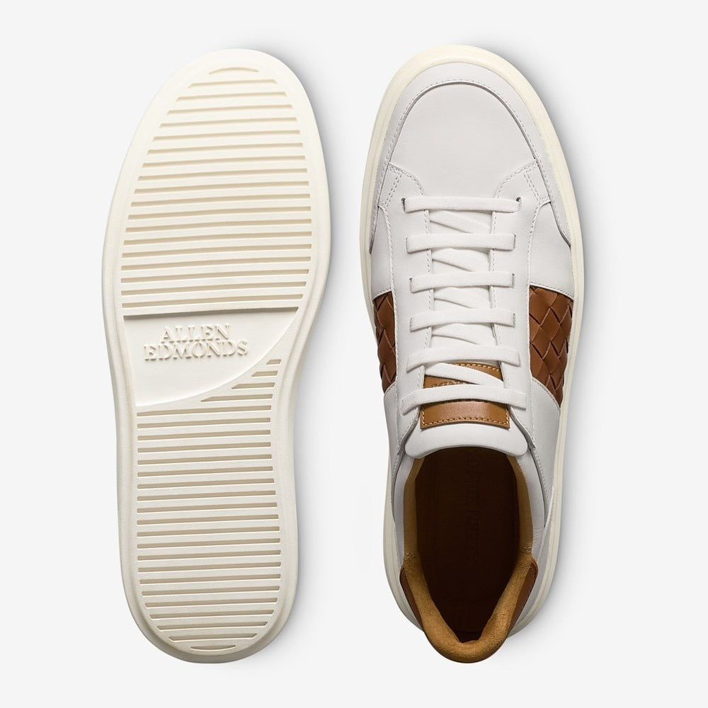 ALLEN EDMONDS OLIVER SLIP-ON SNEAKER - WHITE / WOVEN LUGGAGE LEATHER