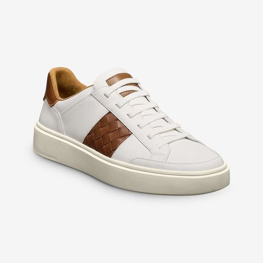 ALLEN EDMONDS OLIVER SLIP-ON SNEAKER - WHITE / WOVEN LUGGAGE LEATHER