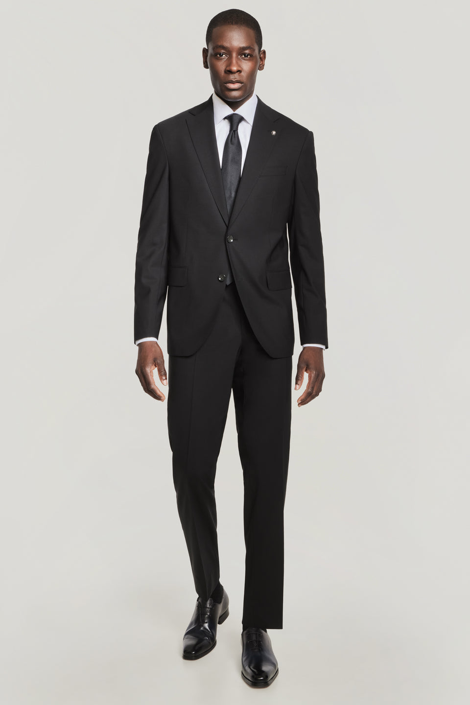 BLACK SOLID WOOL STRETCH SUIT