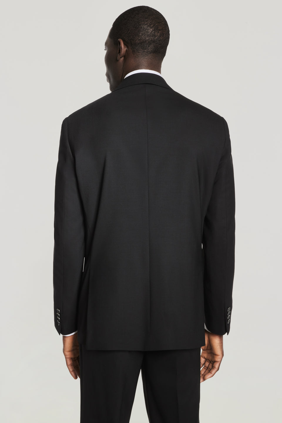 BLACK SOLID WOOL STRETCH SUIT