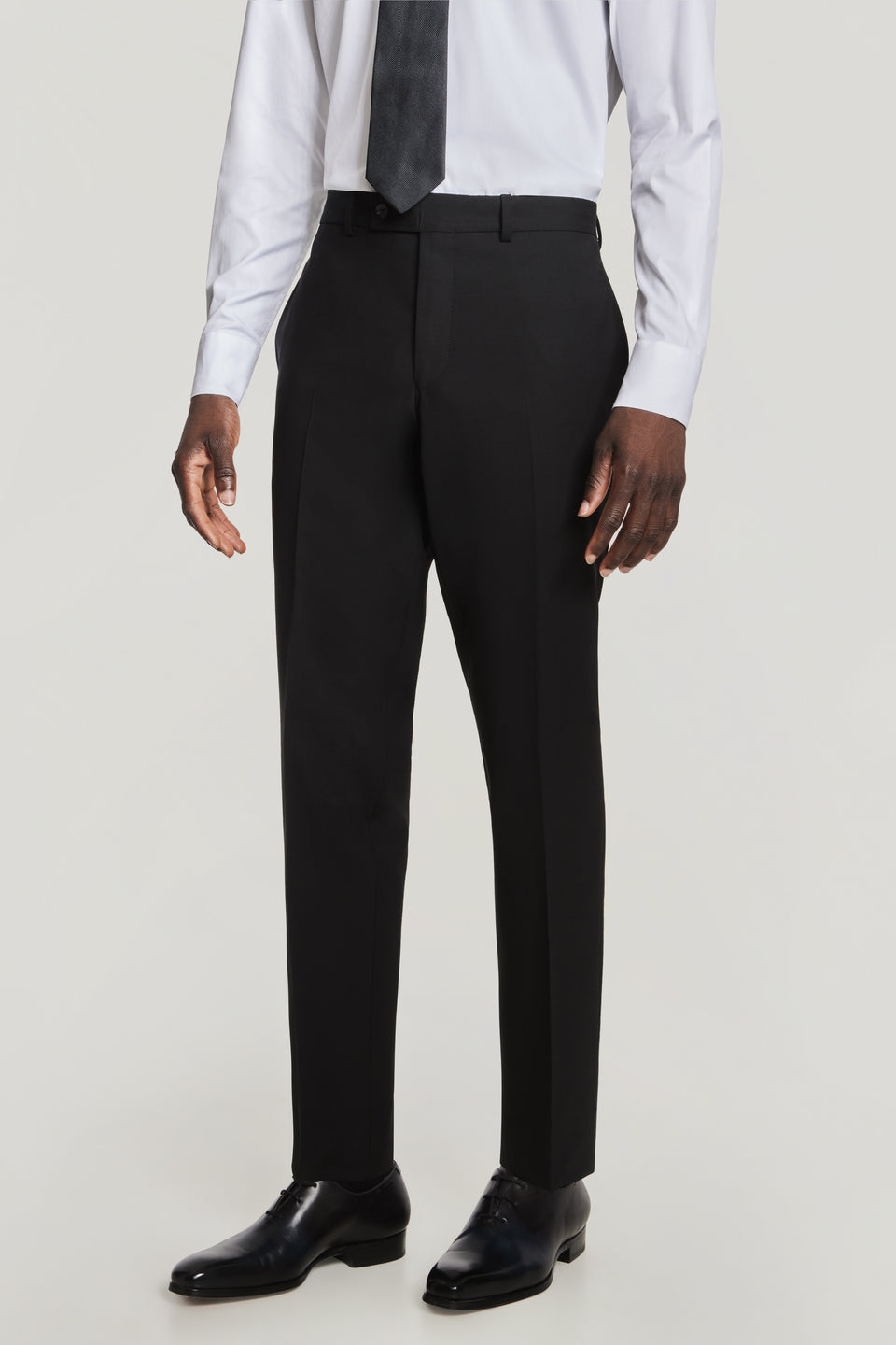 BLACK SOLID WOOL STRETCH SUIT