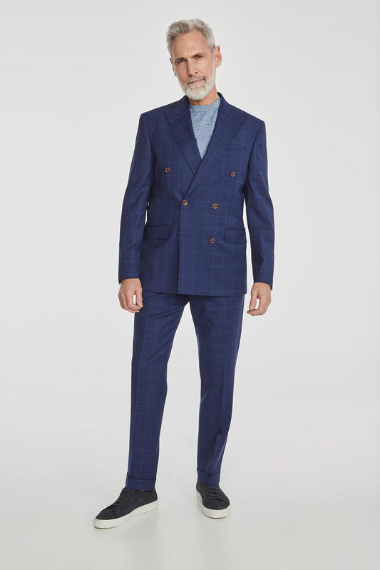 ERNEST WINDOWPANE DOUBLE BREASTED WOOL STRETCH SUIT
