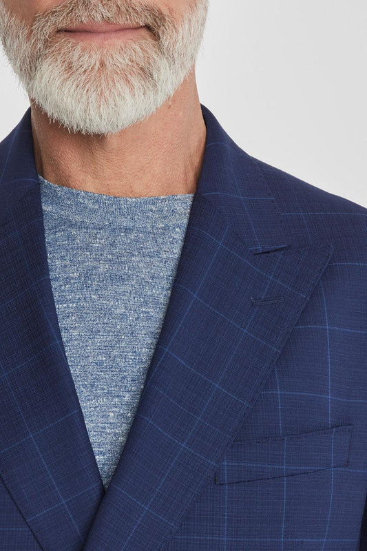 ERNEST WINDOWPANE DOUBLE BREASTED WOOL STRETCH SUIT