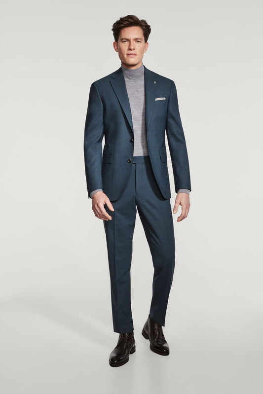 DARK TEAL SOLID WOOL STRETCH SUIT