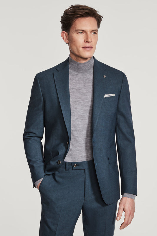 DARK TEAL SOLID WOOL STRETCH SUIT