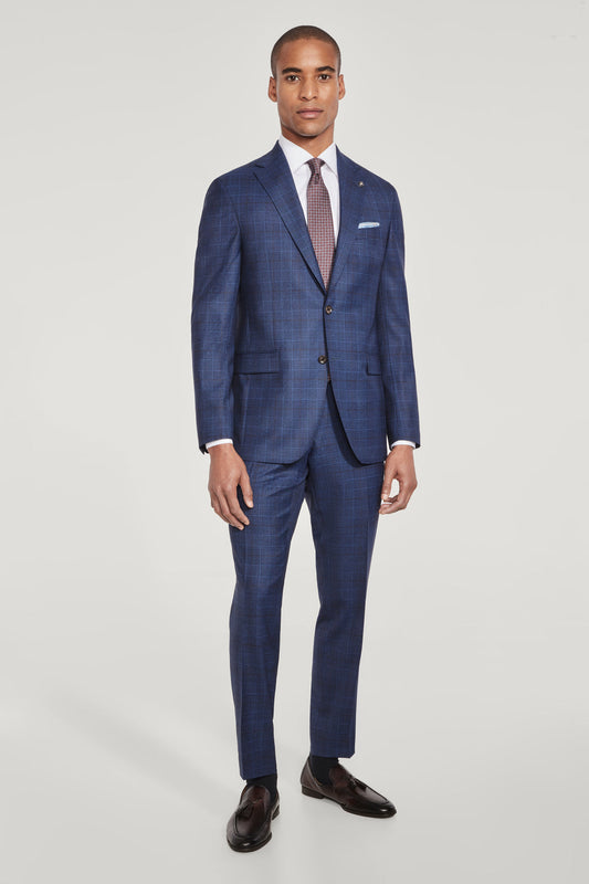 MID BLUE PLAID SUIT - SUPER 130'S