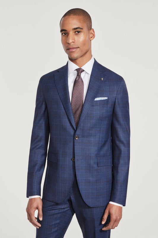 MID BLUE PLAID SUIT - SUPER 130'S