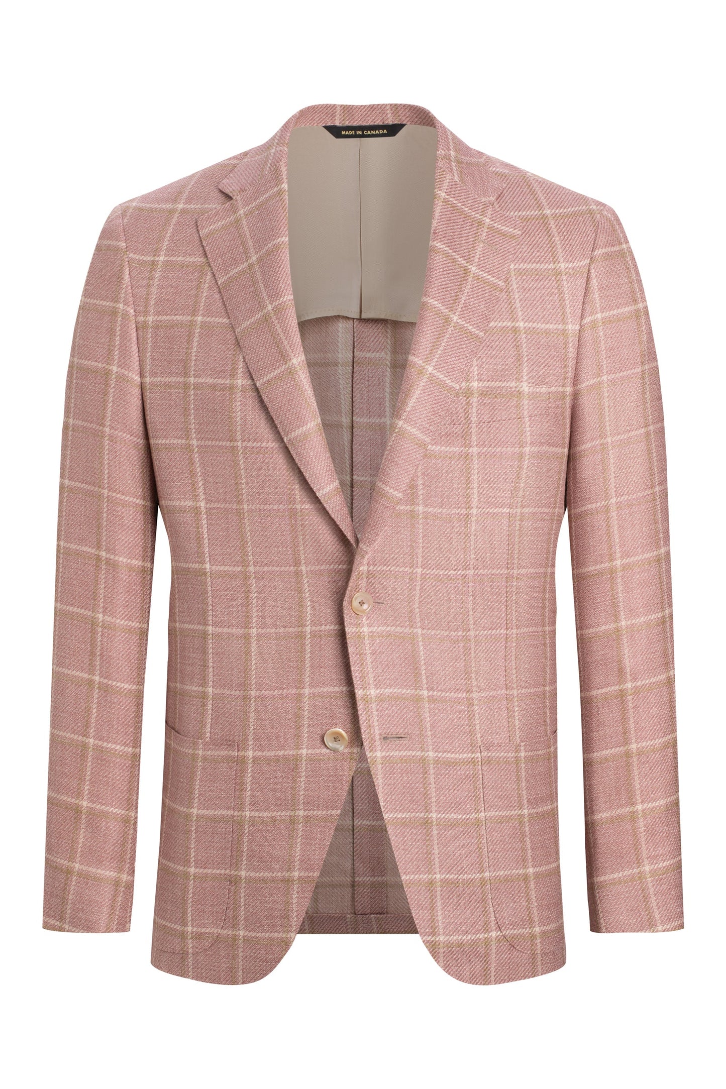 Pink Wool, Silk, Linen Windowpane Jacket