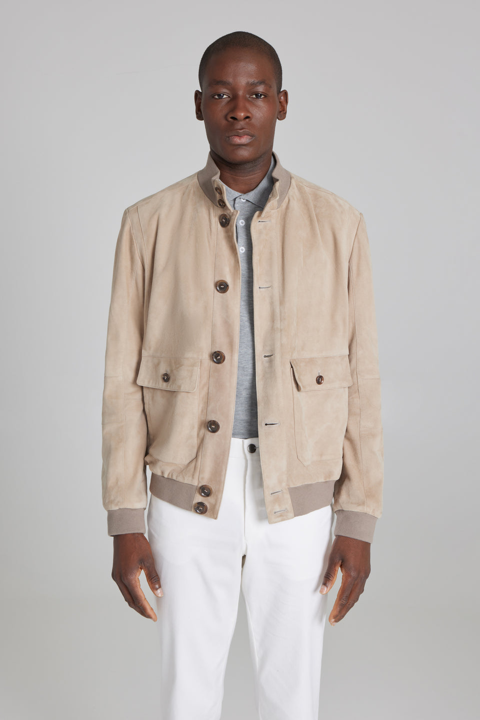 LEON SUEDE BOMBER JACKET IN TAN