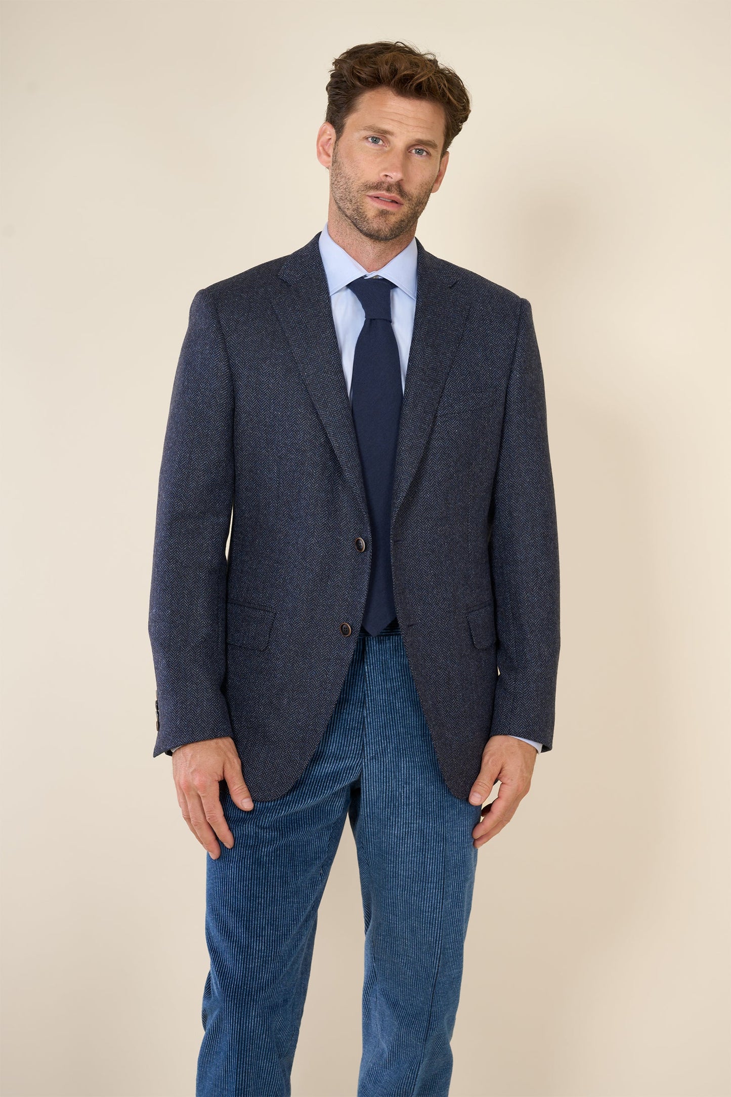 Blue Cashmere Wool Herringbone Jacket