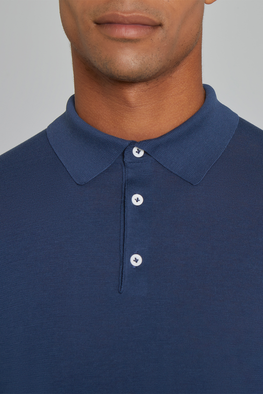 SetiCo Cotton and Silk Knit Polo in Blue