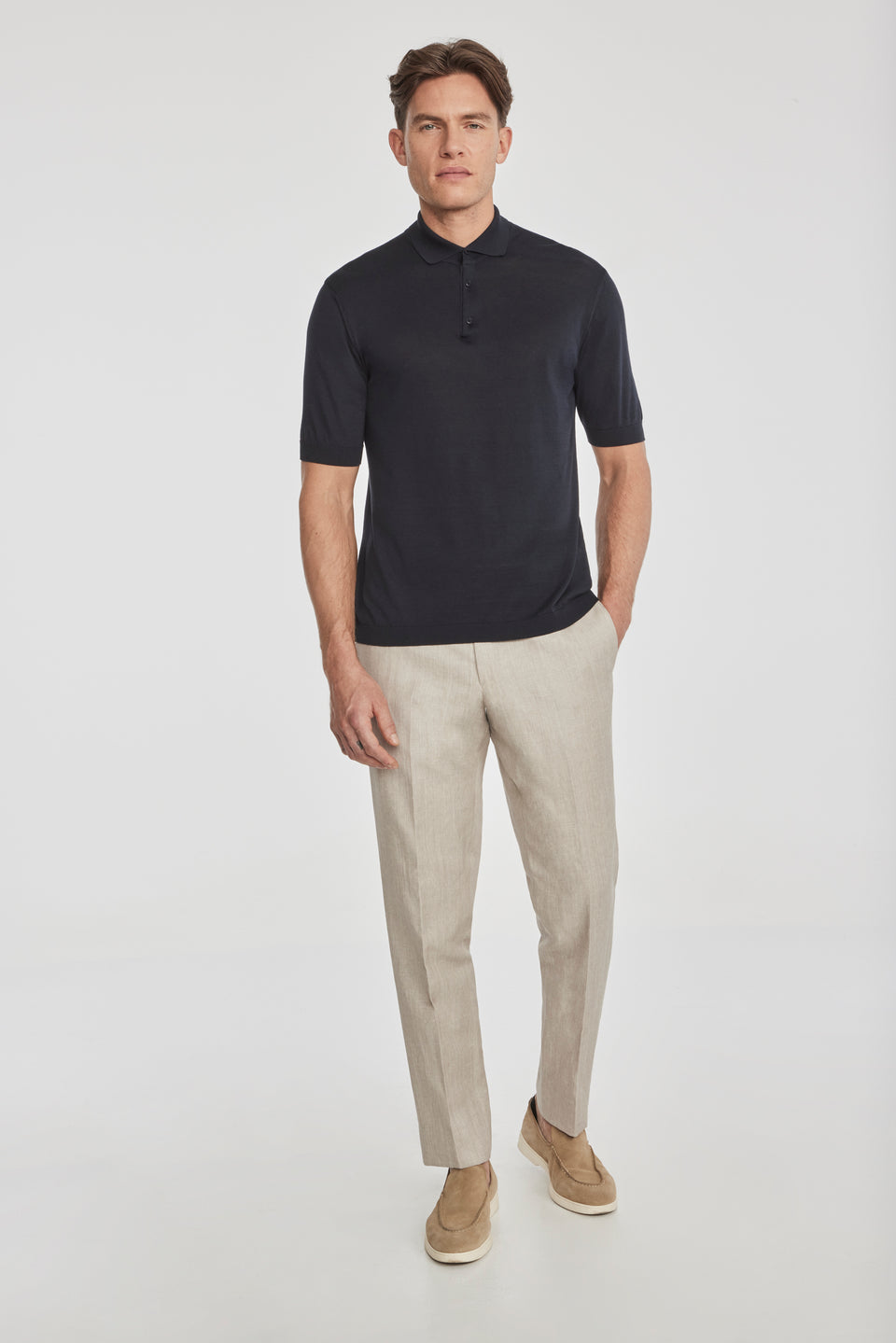 SetiCo Cotton and Silk Knit Polo in Midnight