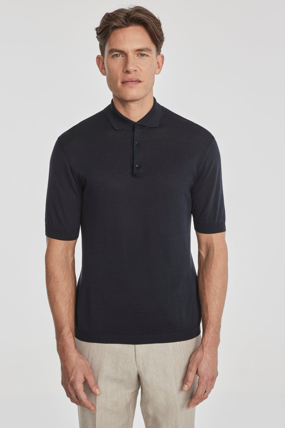 SetiCo Cotton and Silk Knit Polo in Midnight