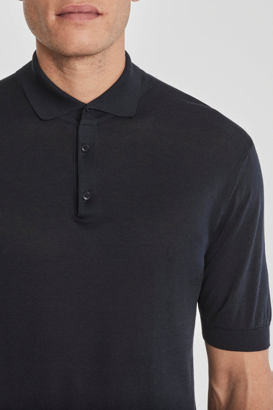 SetiCo Cotton and Silk Knit Polo in Midnight