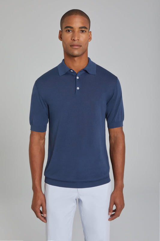 SetiCo Cotton and Silk Knit Polo in Blue