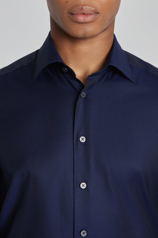 Navy Solid Cotton Oxford Dress Shirt