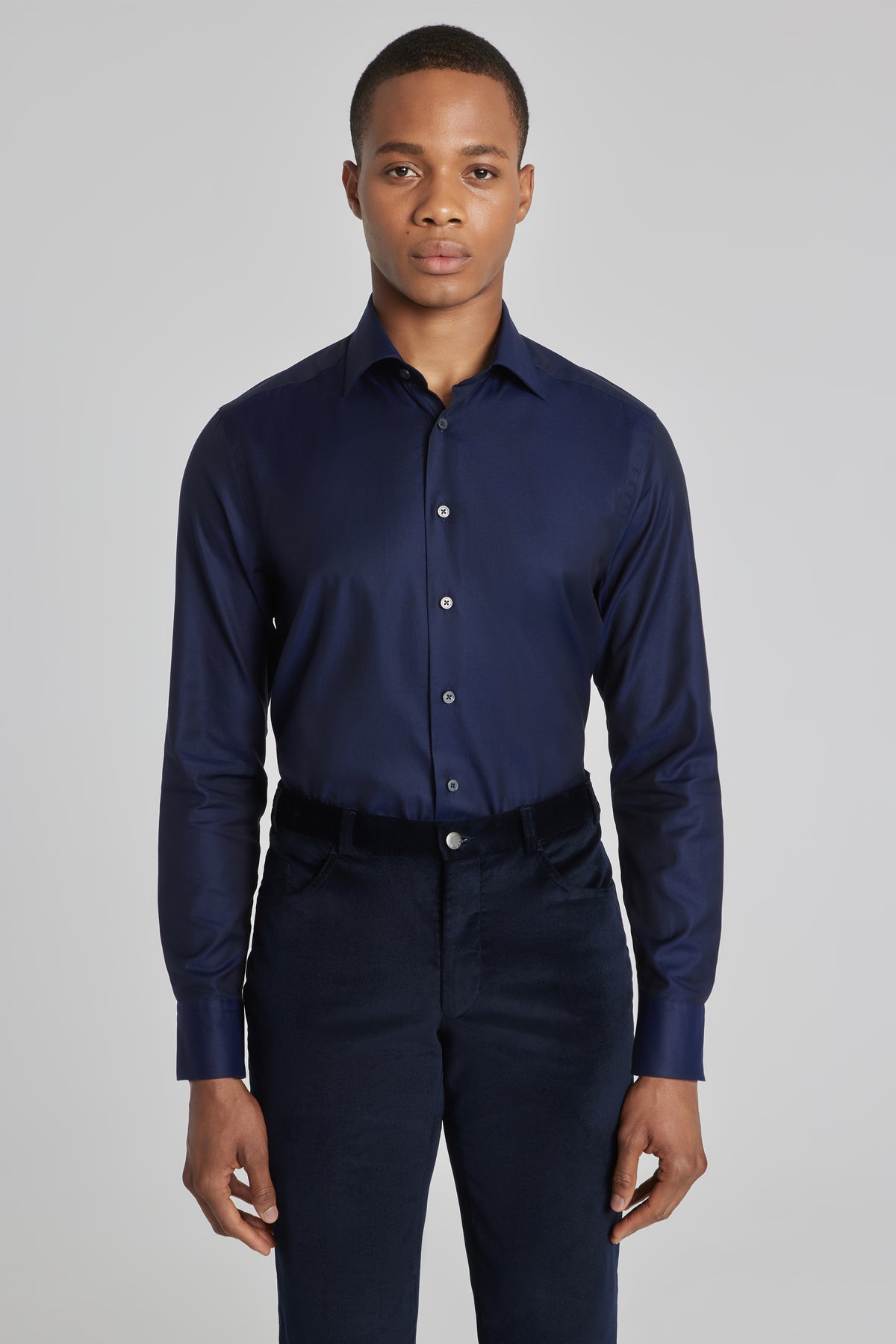 Jack Victor De Lavigne Navy Solid Cotton Oxford Dress Shirt