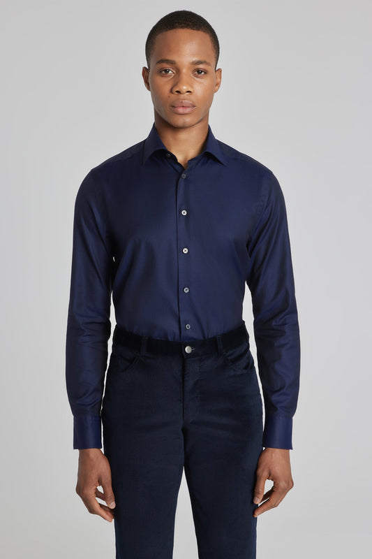 Navy Solid Cotton Oxford Dress Shirt