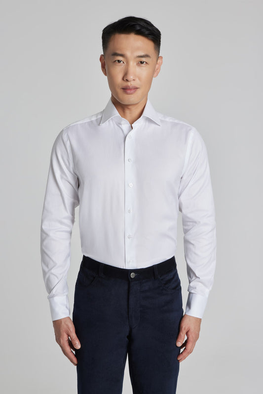 Jack Victor De Lavigne White Solid Cotton Oxford Dress Shirt