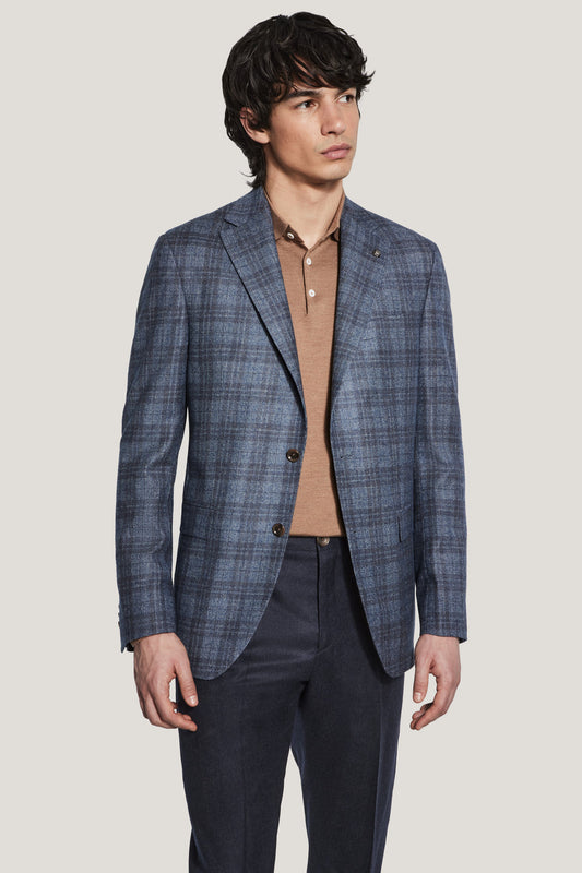 Mid Blue & Brown Wool Sport Coat