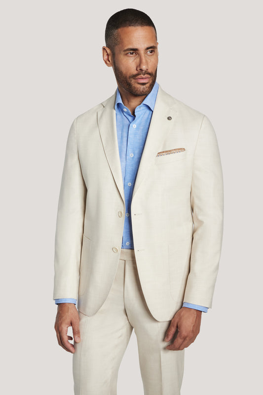 Solid Cream, Wool, Cotton, Silk Suit