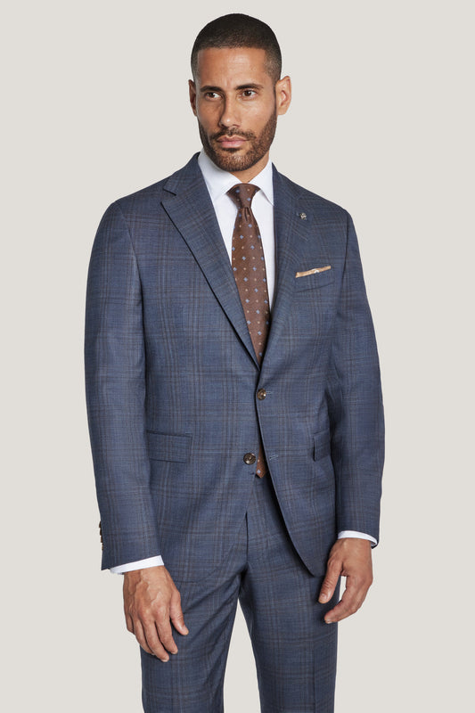 Mid Blue Windowpane Suit - Loro Piana Wool