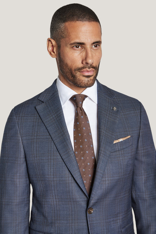 Mid Blue Windowpane Suit - Loro Piana Wool