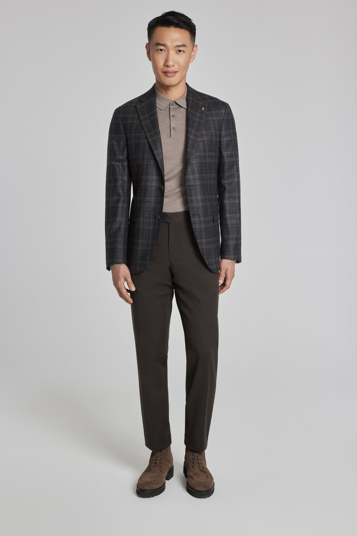 JACK VICTOR MIDLAND CHARCOAL PLAID WOOL BLAZER