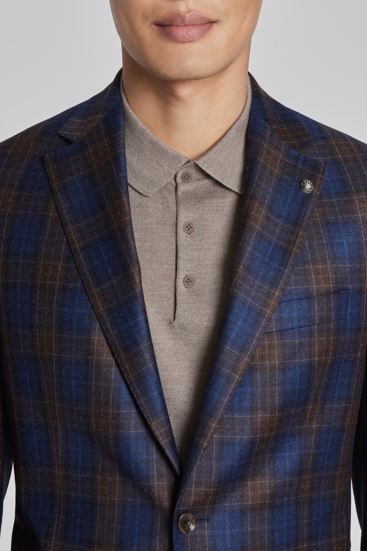 JACK VICTOR MIDLAND NAVY & BROWN PLAID SUPER 130'S BLAZER