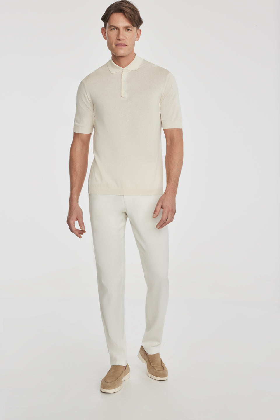 SetiCo Cotton and Silk Knit Polo in Ecru