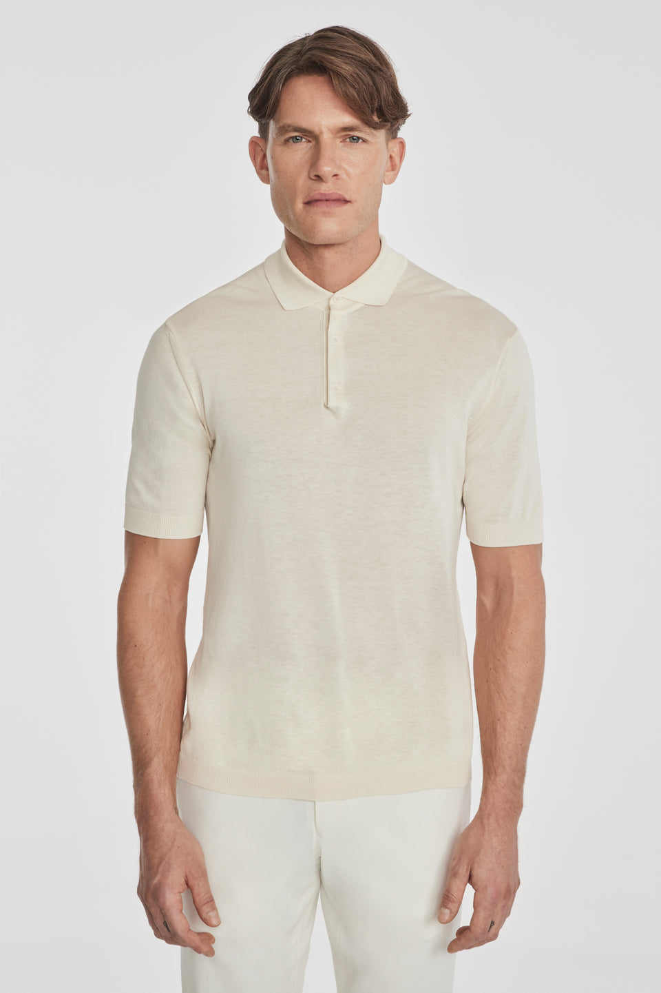 SetiCo Cotton and Silk Knit Polo in Ecru