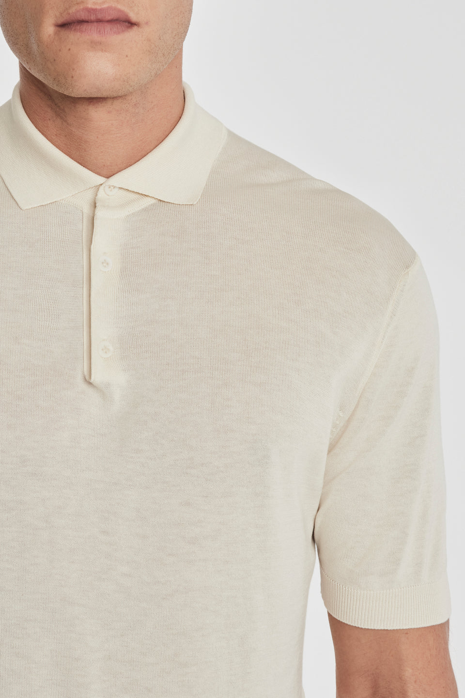 SetiCo Cotton and Silk Knit Polo in Ecru