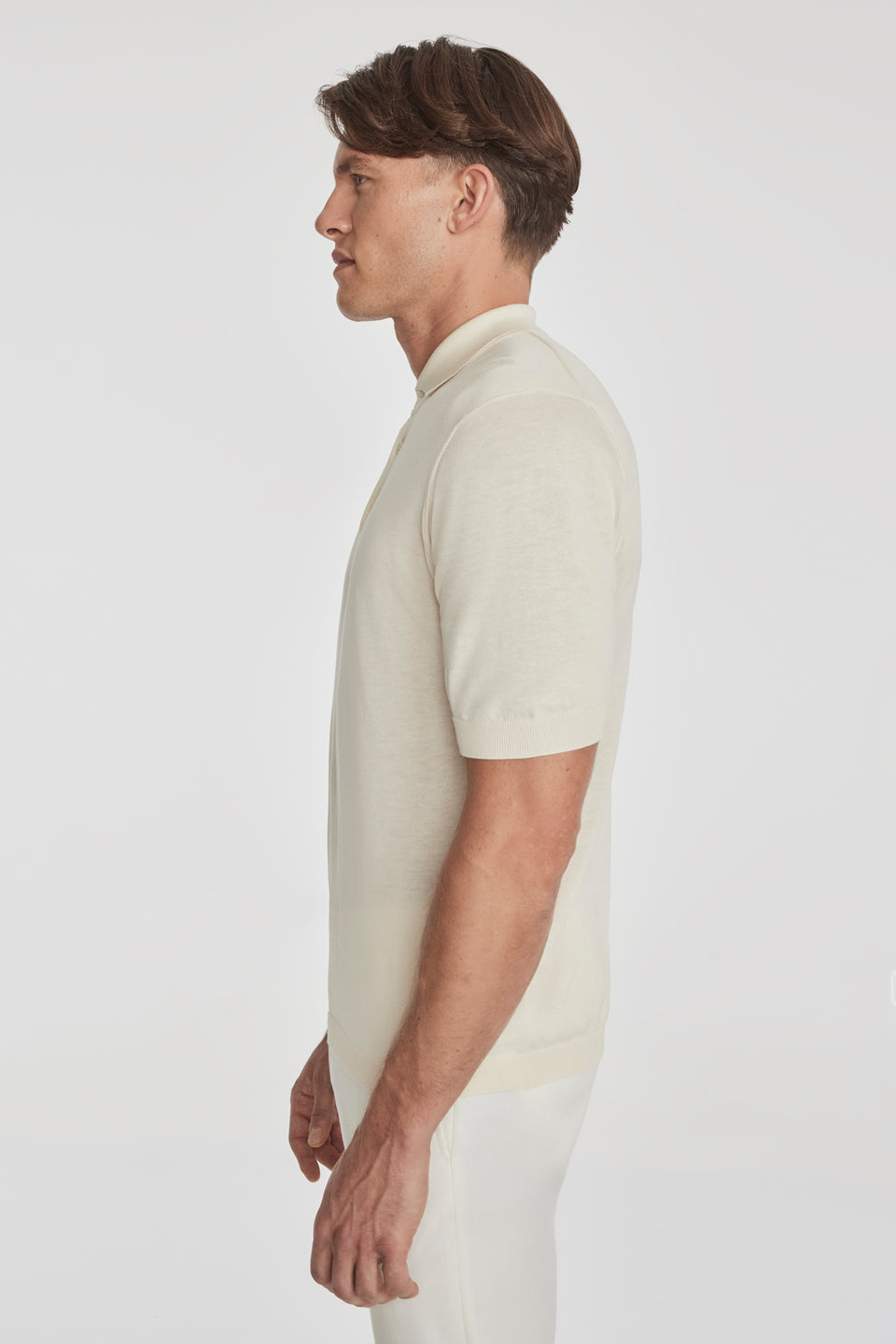 SetiCo Cotton and Silk Knit Polo in Ecru