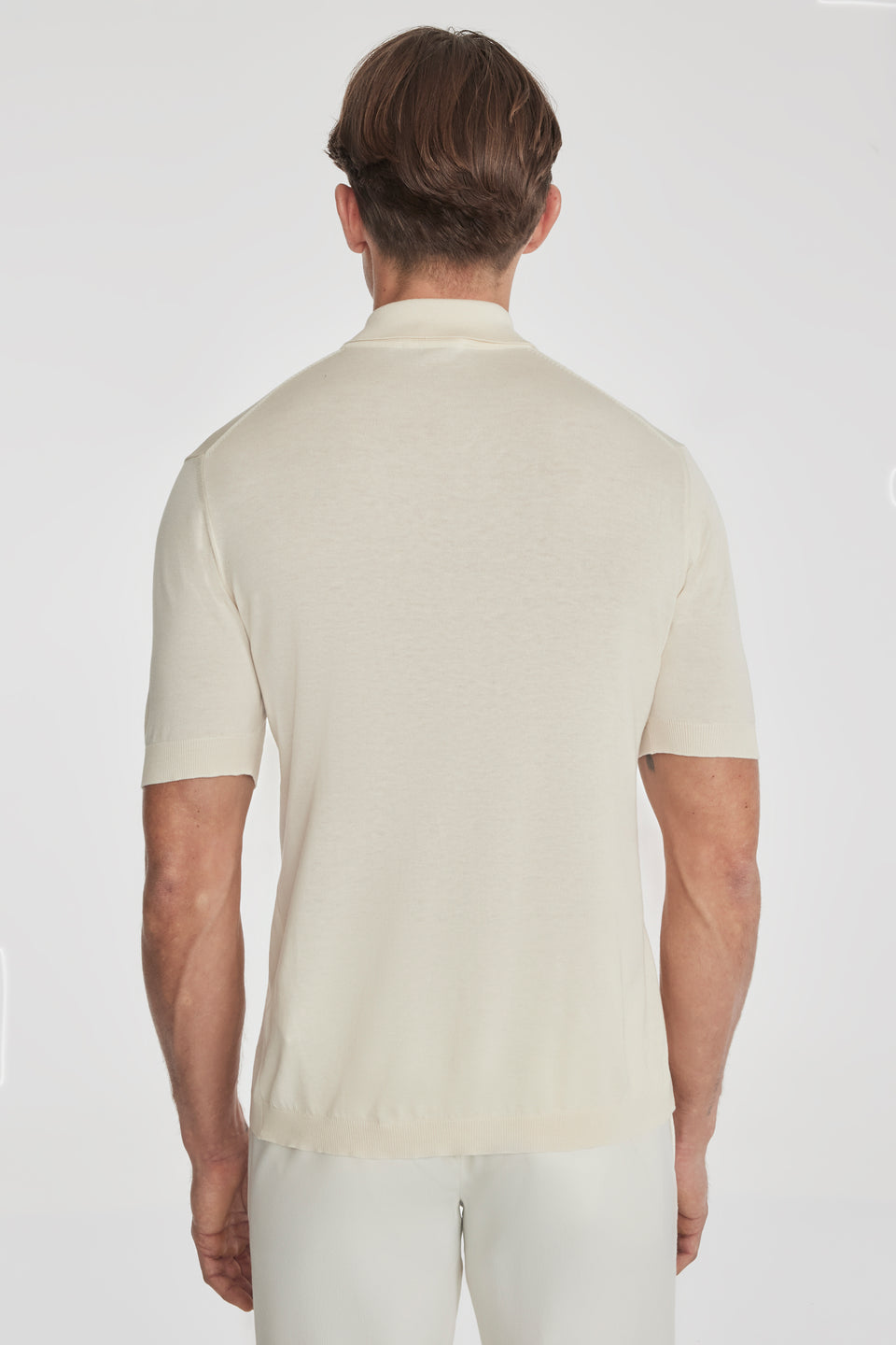 SetiCo Cotton and Silk Knit Polo in Ecru