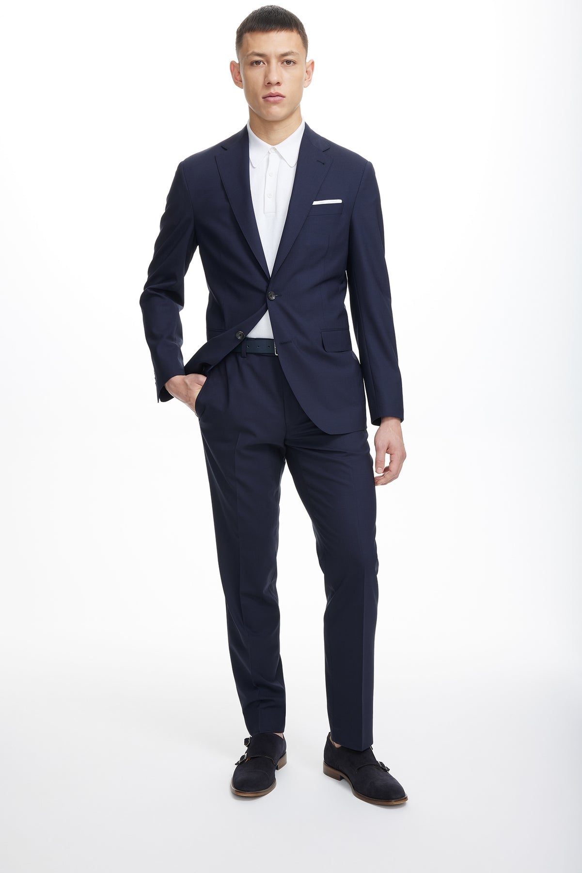 JACK VICTOR NAVY SOLID DEAN WOOL STRETCH SUIT